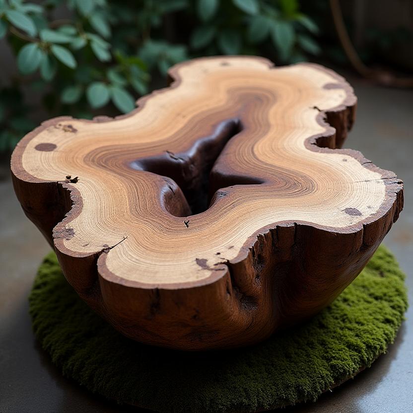 Mesa de centro orgánica de una sola pieza de madera.